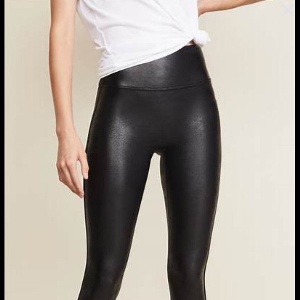 SPANX Black Faux Leather Active Leggings XS